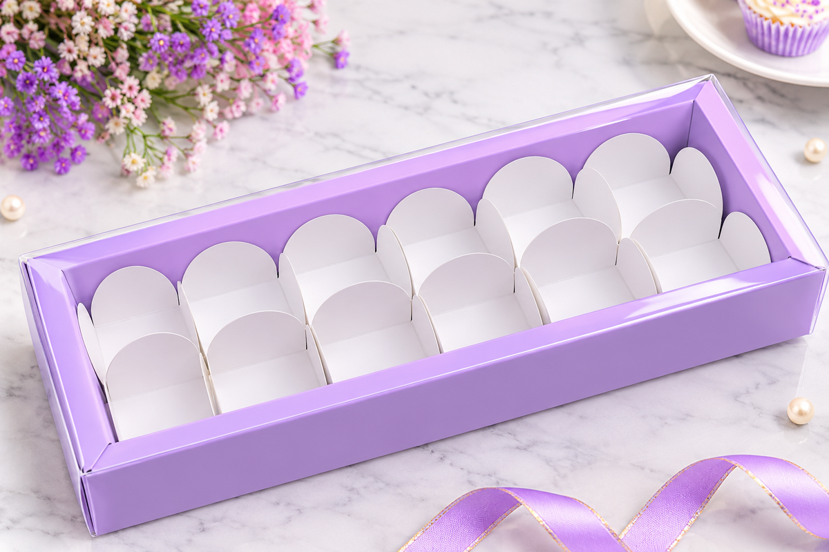 12 Cavity Levendar Packaging Box with Transparent Lid Pack Of 10