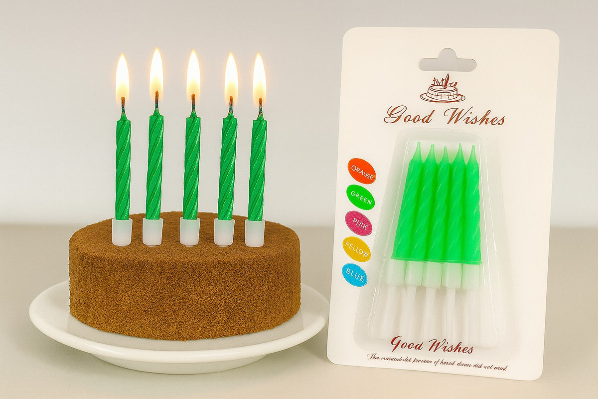 Small green  Spiral Birthday Candle Pack Of 10