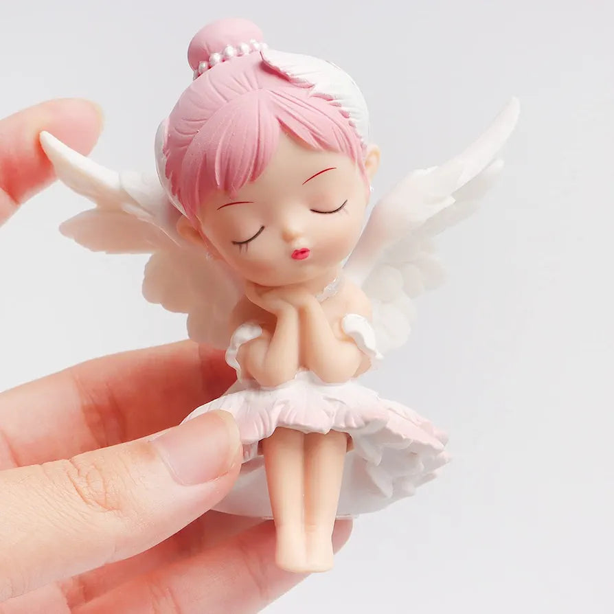 Ceramic Fairy Doll Cake Topper with Embroidered Butterfly Wings - Pink Purple