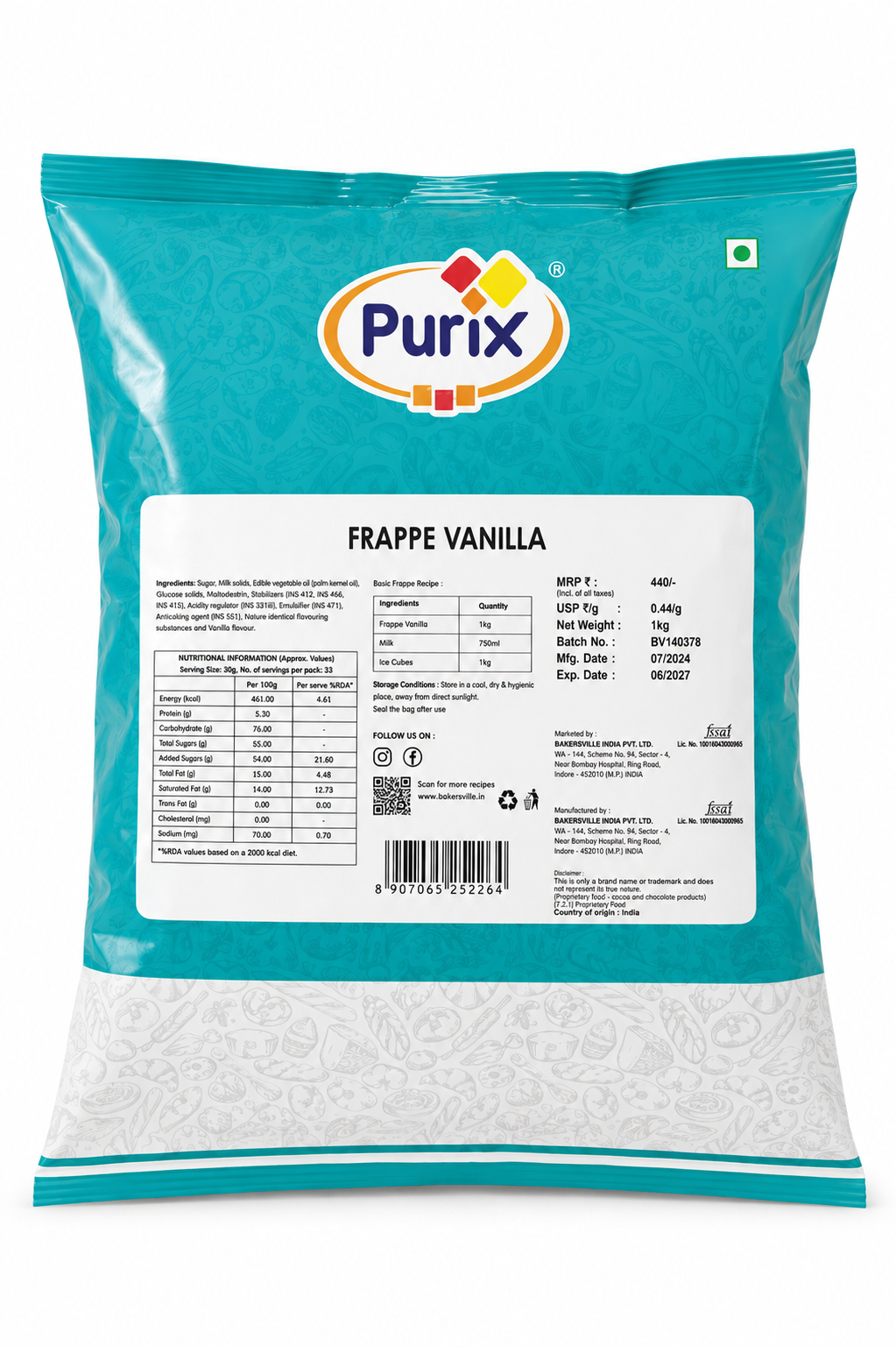 Bakersville Purix Vanilla Frappe Mix 1kg