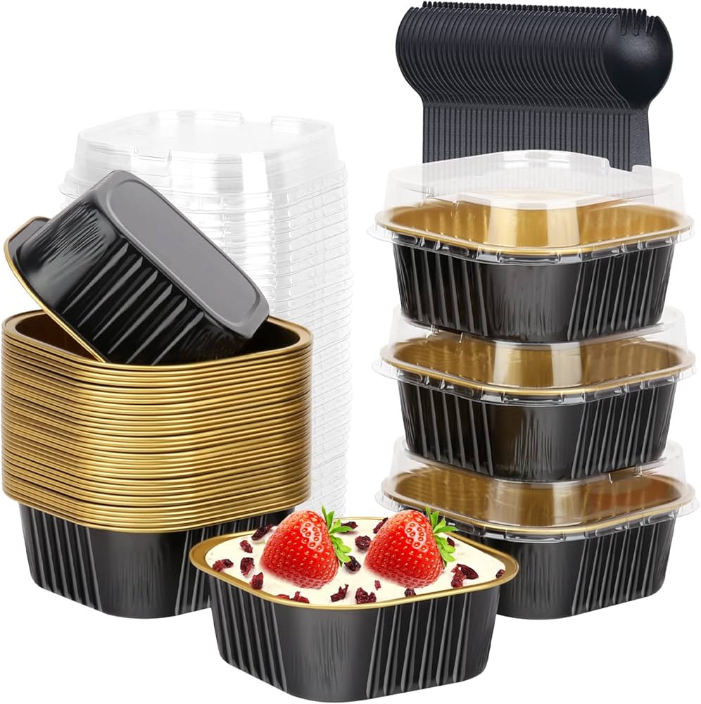 Aluminum Foil Square Desserts Cupcake Pans with Lid Pack of10      size-3.5/1.5