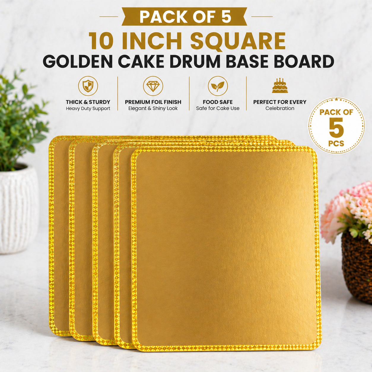 GOLDEN SQUARE DRUM BASEBOARD 10 INCH Pack of 5