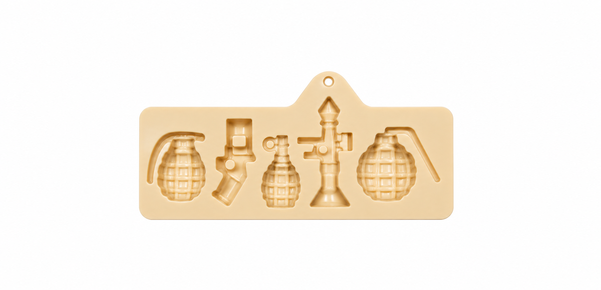 5 Cavity Novelty , Granade and Gun Shape And Bomb Shape Silicone Mold , Diwali Fireworks Chocolate & Candy Mold