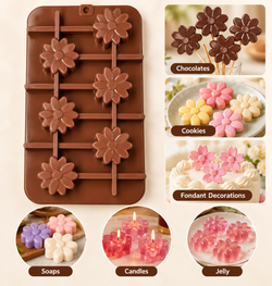 Flower Shape Silicone Chocolate Lollipop Mould with Stick Slots