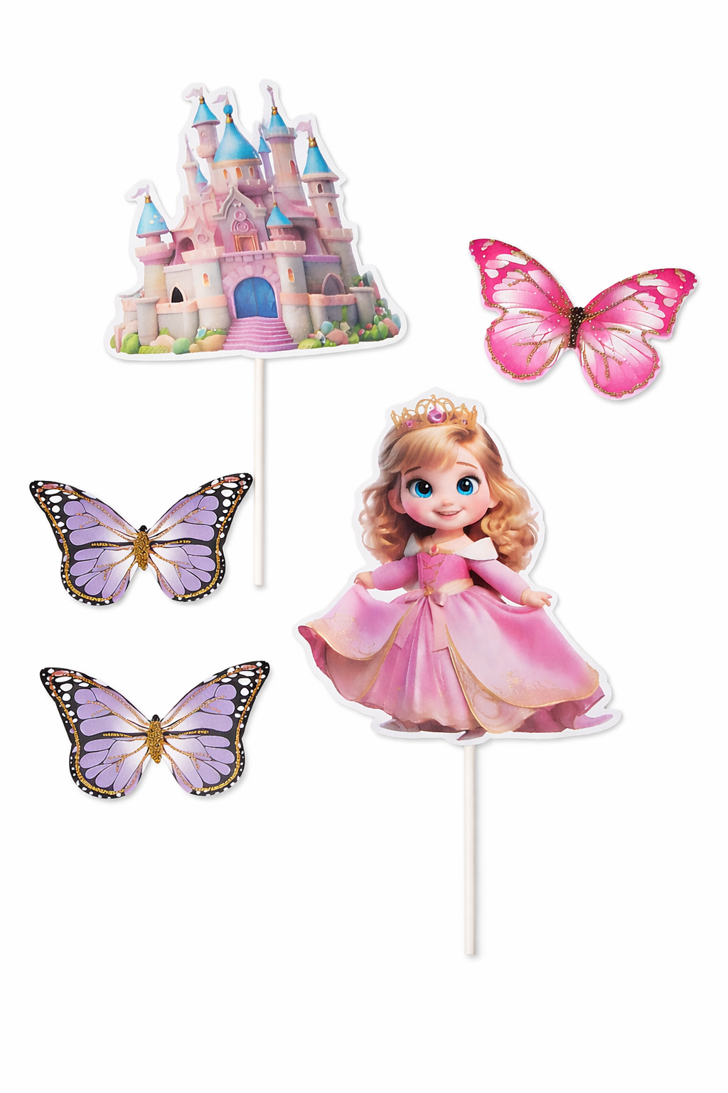 Princess Castle & Girl Cake Topper Set (Random Butterfly)