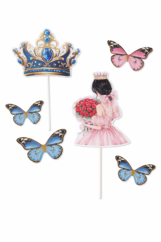 Royal Blue Crown & Princess Cake Topper Set