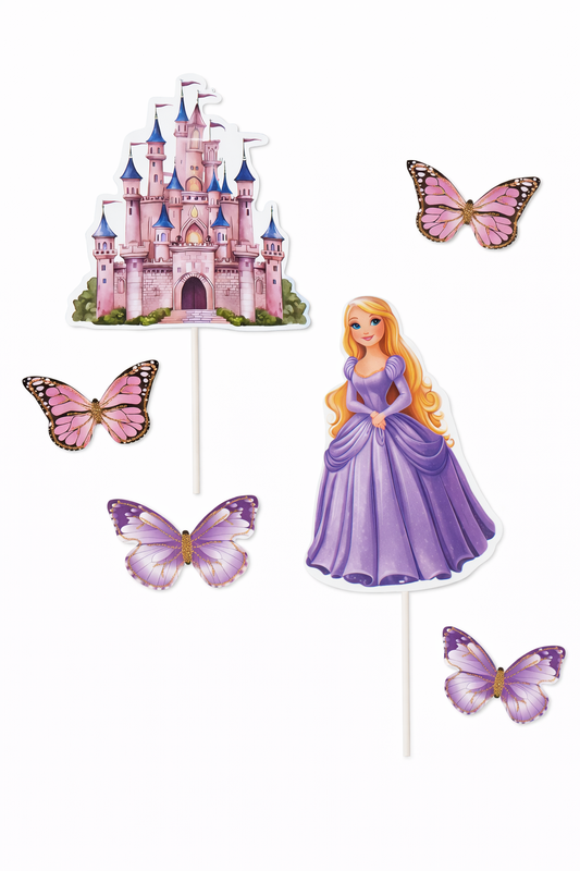 6 Pcs Princess Castle & Doll Cake Topper Set