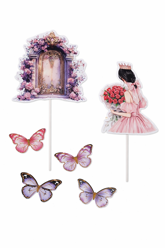 6 Pcs Princess Door & Girl Cake Topper Set