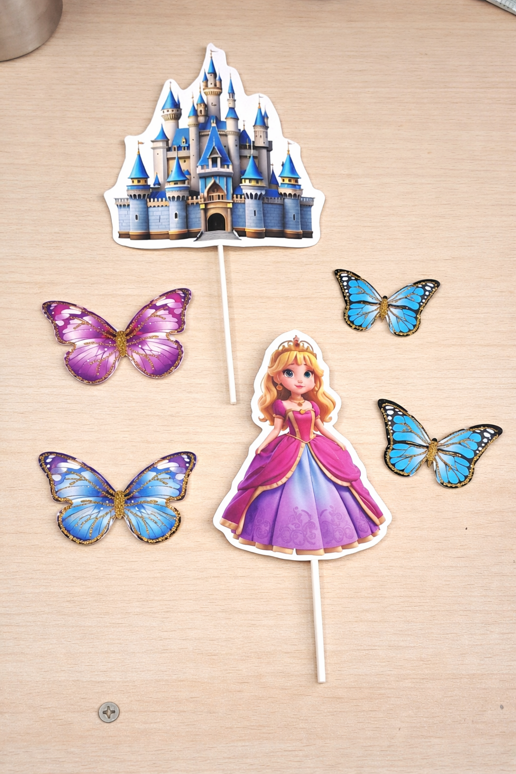 5 Pcs Princess Castle & Doll Cake Topper Set