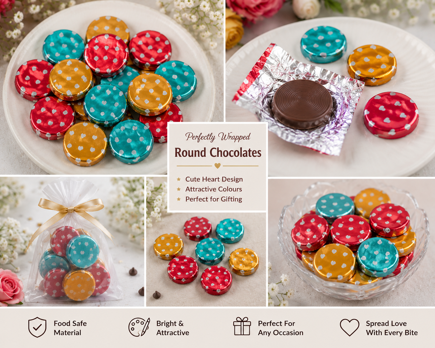 Heart Print Chocolate Wrappers Approx 200 Size - 3.5x3.5 inch (Random Colour)