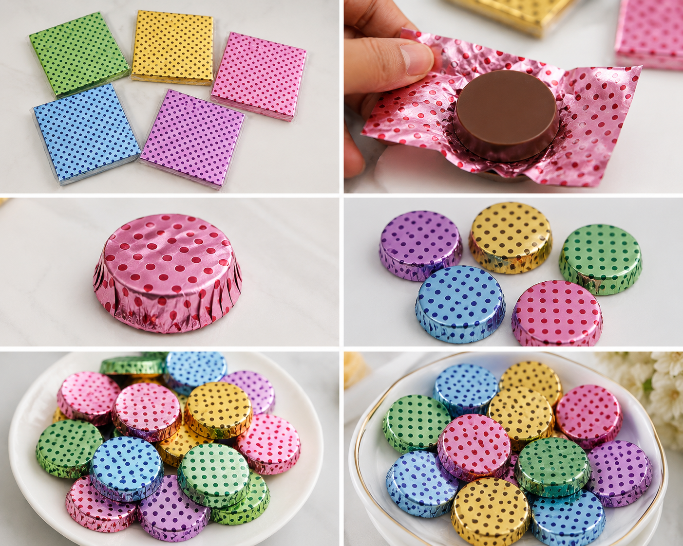 Decorative Polka Dot Chocolate Wrapping Foils Approx 200 Size - 3.5x3.5 inch (Random Colour)