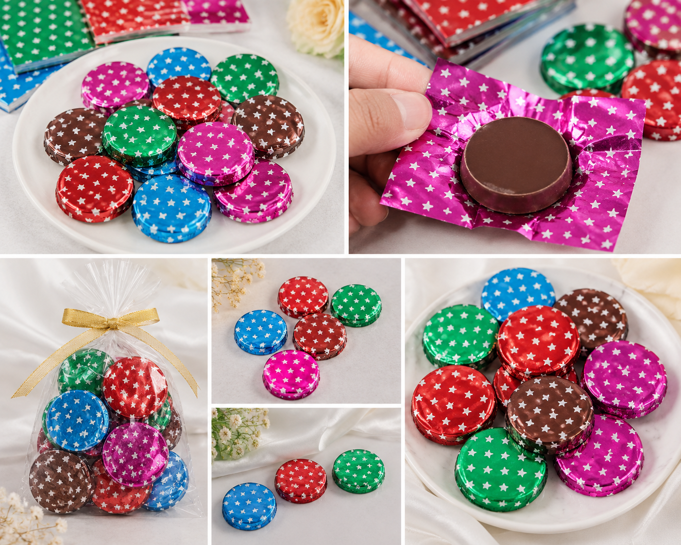 Star Print Chocolate Wrappers Approx 200 Size - 3.5x3.5 inch (Random Colour)