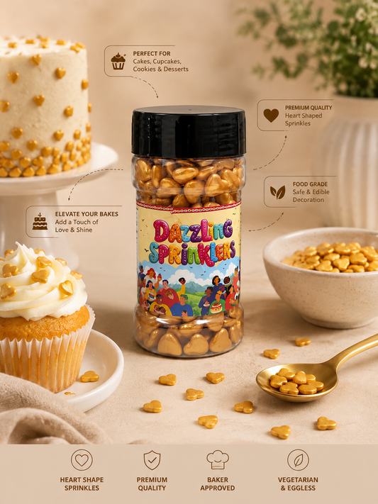 Pankraft Golden Heart Shaped Dazzling Sprinklers 100gm