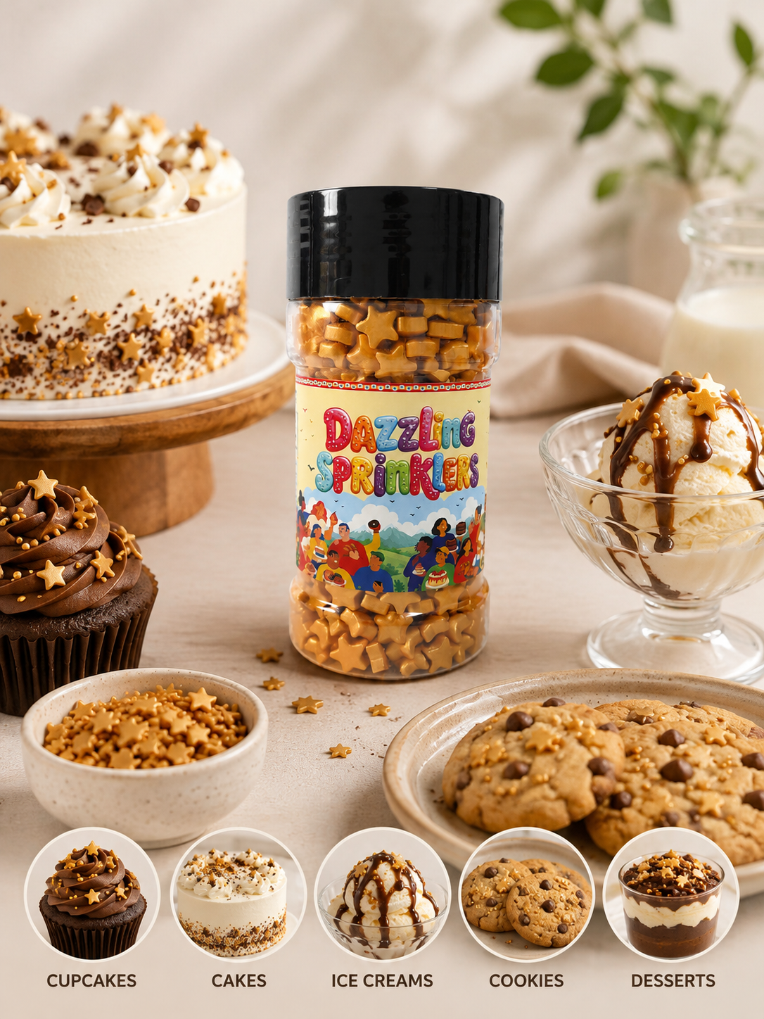 Pankraft Golden Star Dazzling Sprinkles 100gm