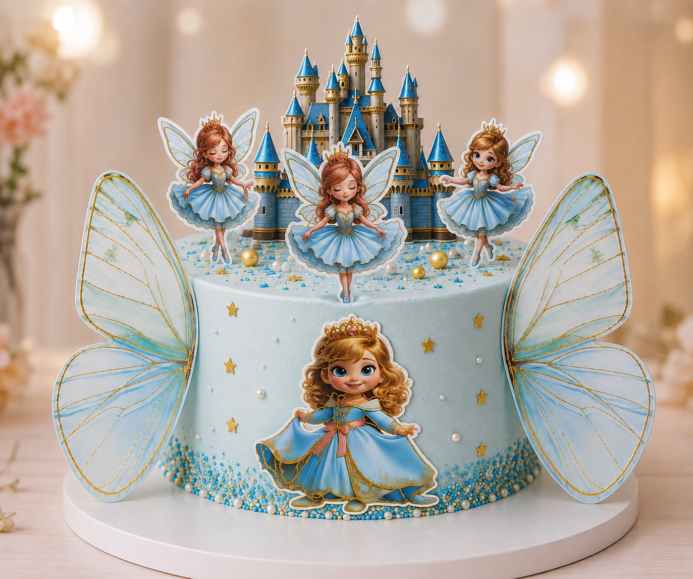 Fairy Princess Cake Topper Set with Castle & Butterfly Wings