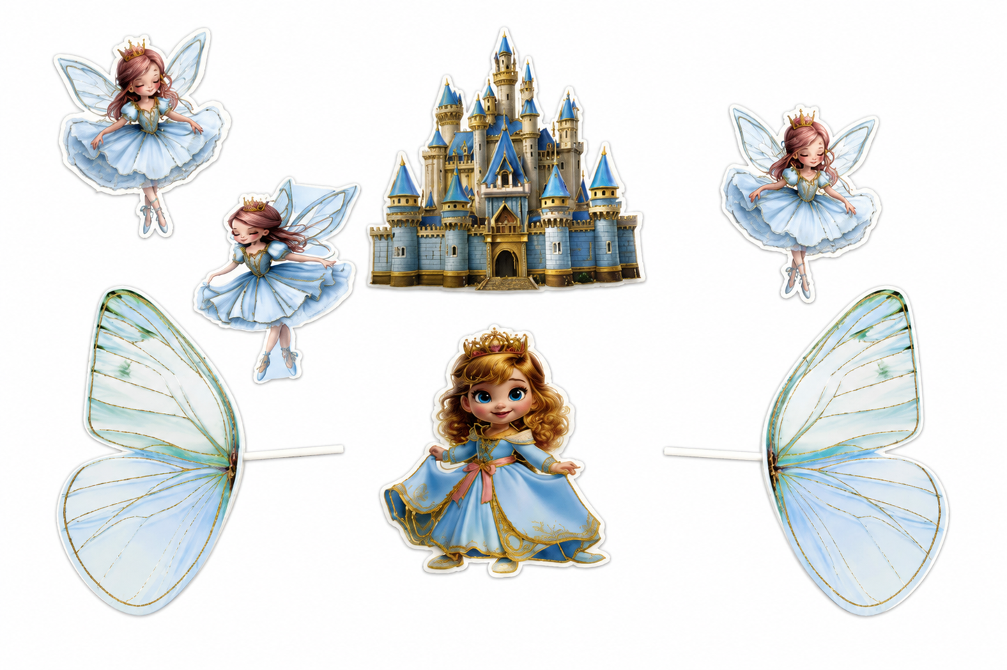 Fairy Princess Cake Topper Set with Castle & Butterfly Wings