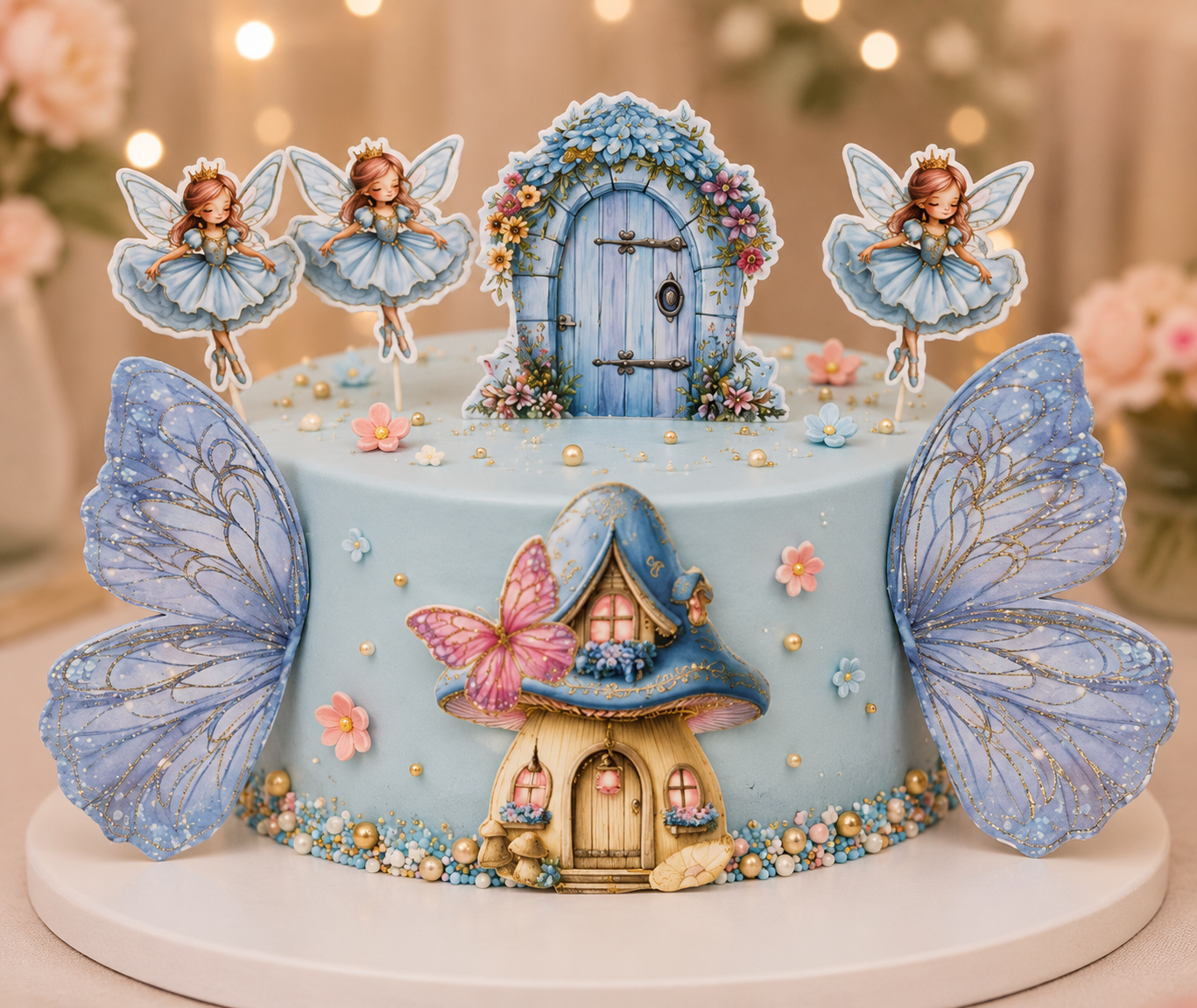 Fairy Door Cake Topper Set with Mushroom House & Butterfly Wings