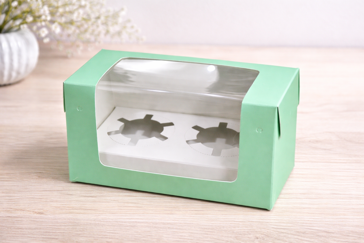 2 cavity cupcake box mint (size - 6*3.25*3.75) Pack Of 10