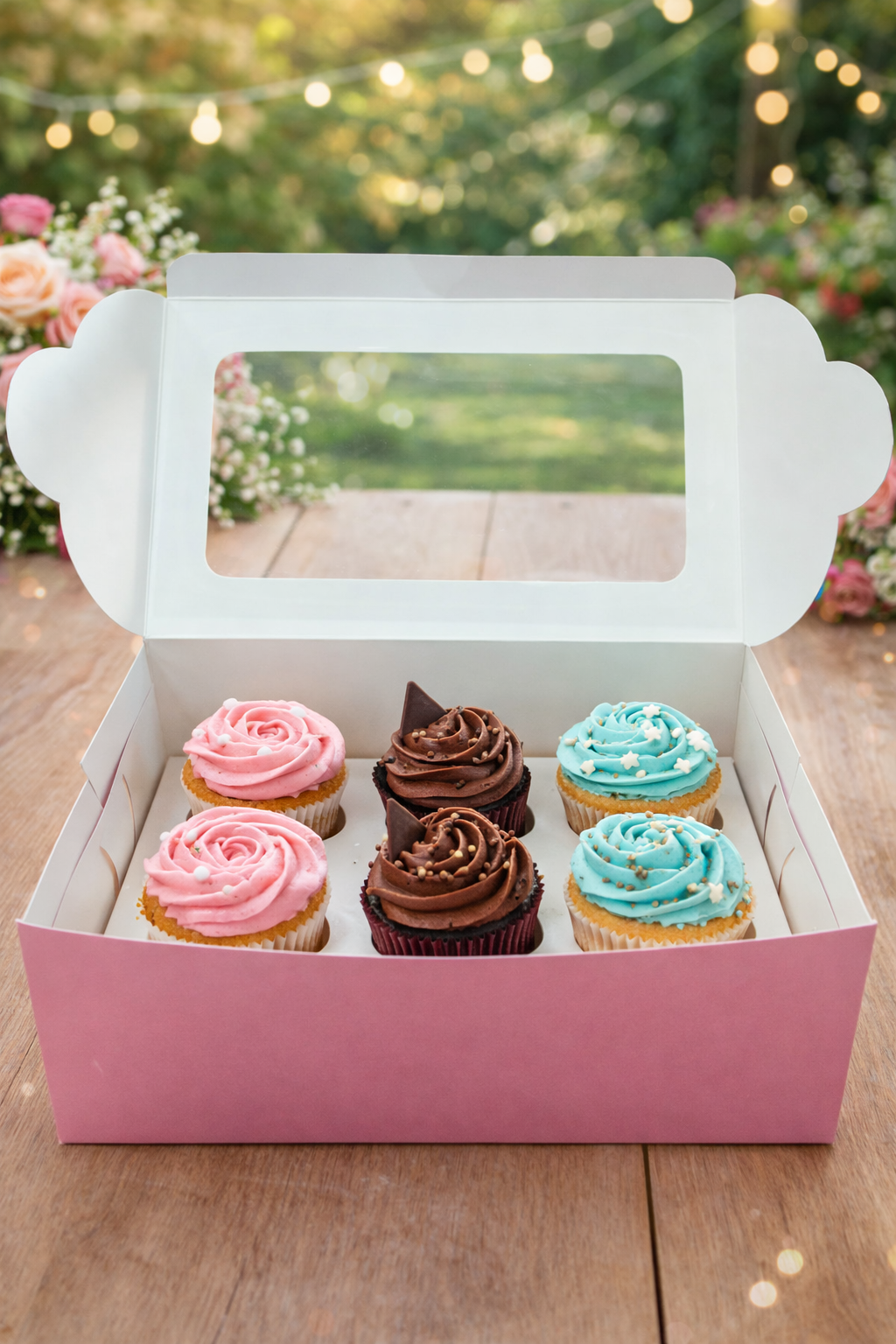 6 cavity cupcake box pink pack of 10 (size - 10*6*4)
