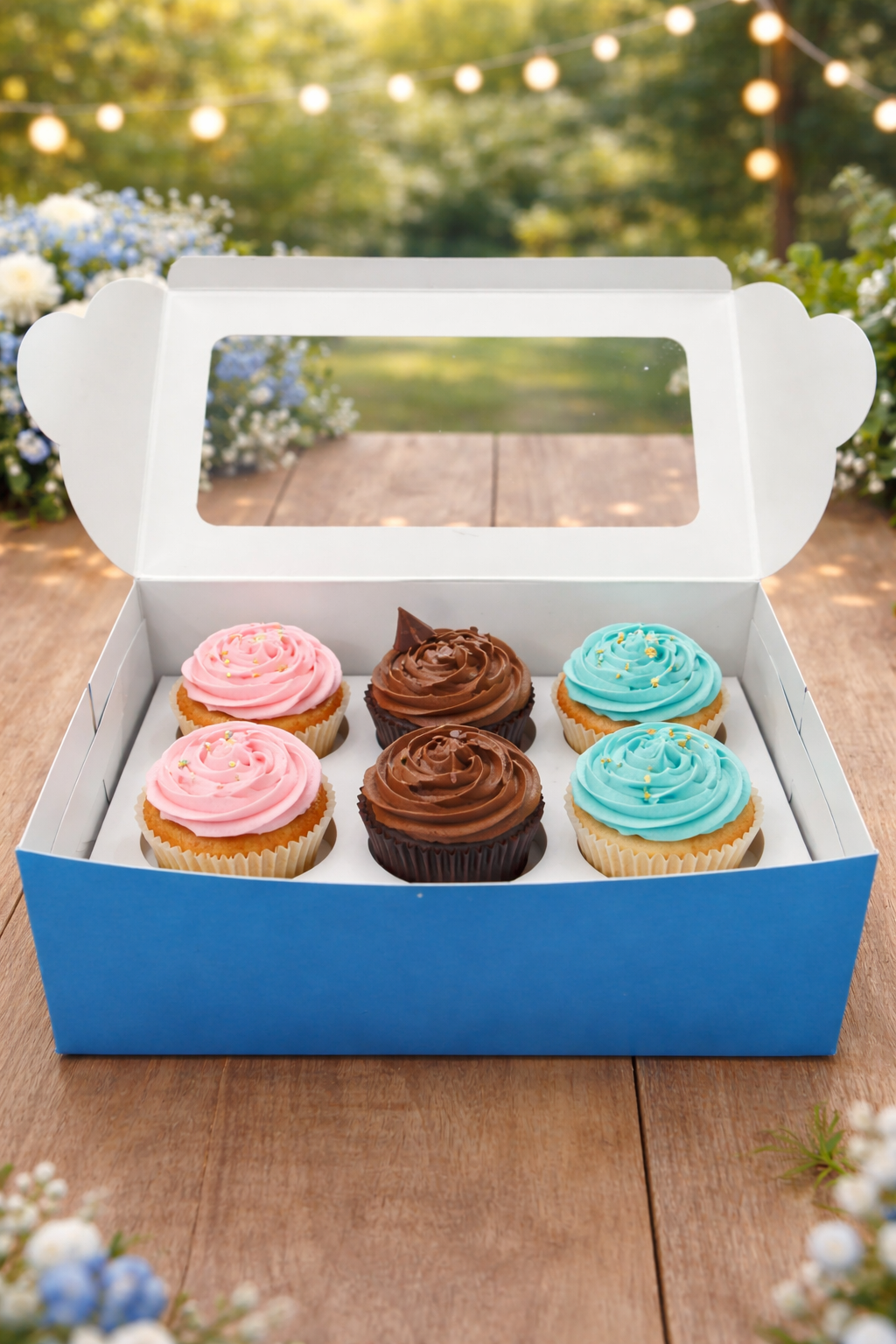 6 cavity  cupcake box blue Pack of 10 (size - 10*6*4)