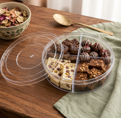 4 Partition Round Acrylic Container Pack Of 5 Size - 16x16x5 cm (400 Big PT)