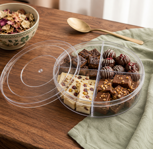 4 Partition Round Acrylic Container Pack Of 5 Size - 16x16x5 cm (400 Big PT)