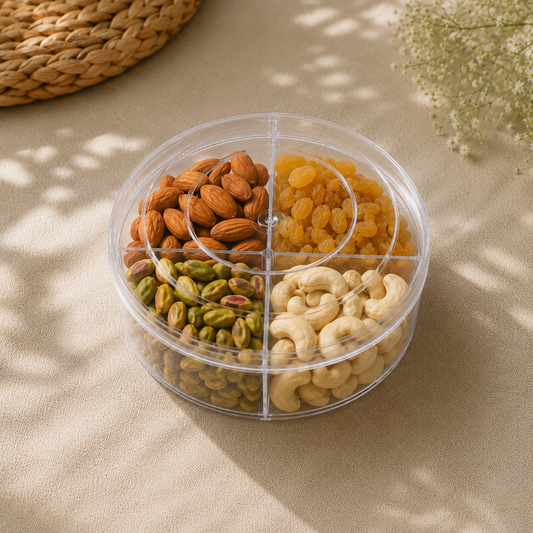 4 Partition Round Acrylic Container Pack Of 5 Size - 12.5x12.5x5.3 cm (250 PT)