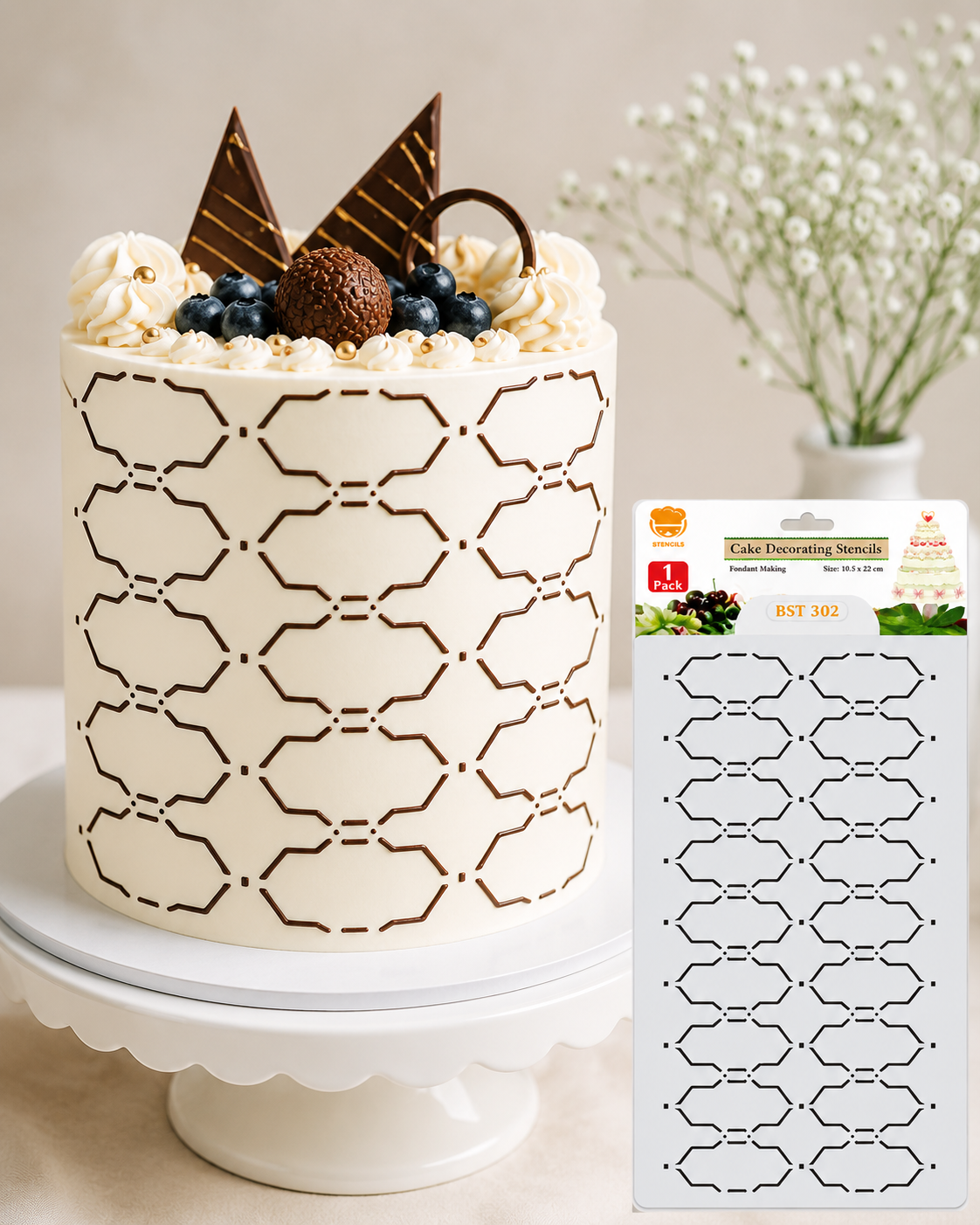 Geometric Chain Cake Stencil