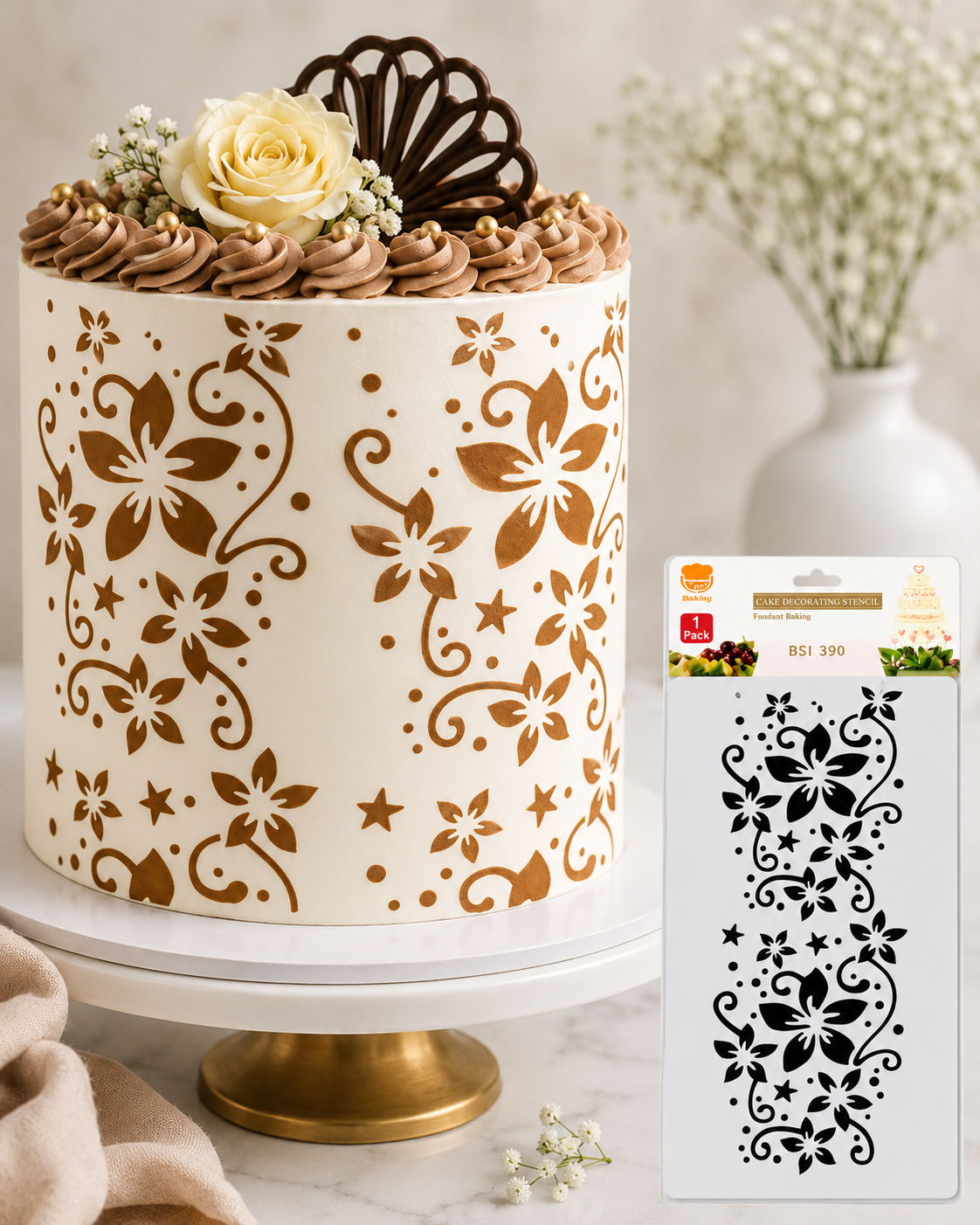 Decorative Floral Cake Stencil