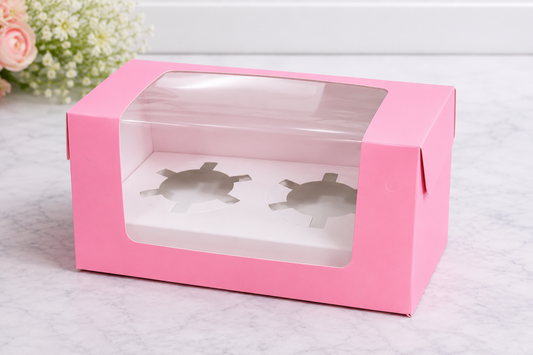 2 cavity cupcake box pink (size - 6*3.25*3.75)