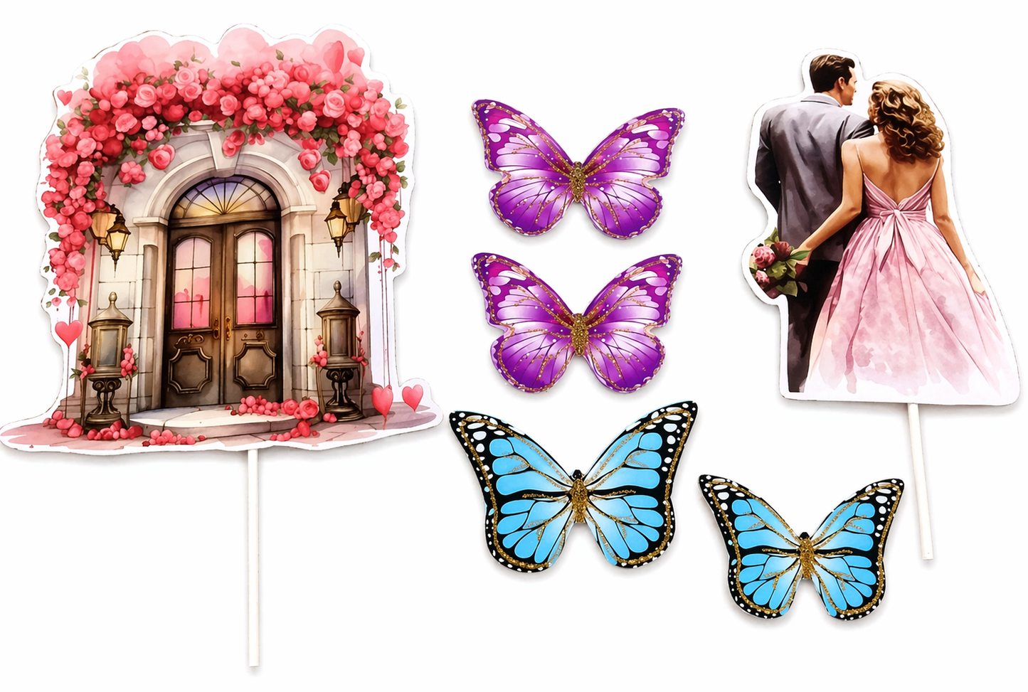 Couple Cake Topper Set (Random Butterfly)