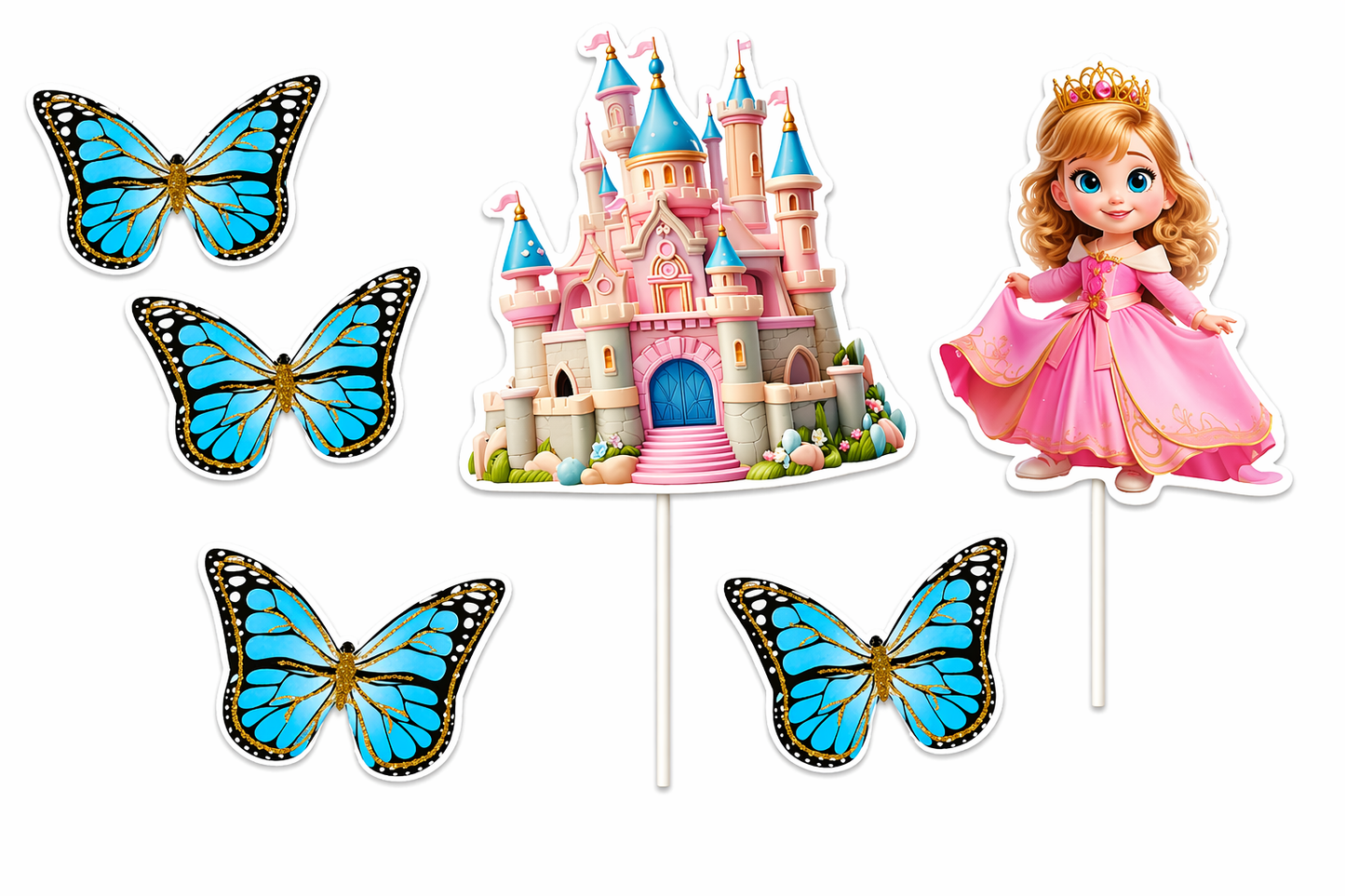 Princess Castle & Girl Cake Topper Set (Random Butterfly)