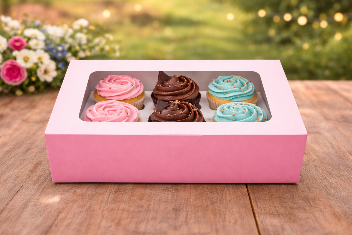 6 cavity cupcake box pink pack of 10 (size - 10*6*4)