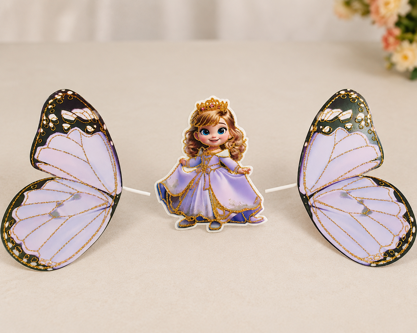 Purple Princess butterfly theme topper (2 wings 1 princess)