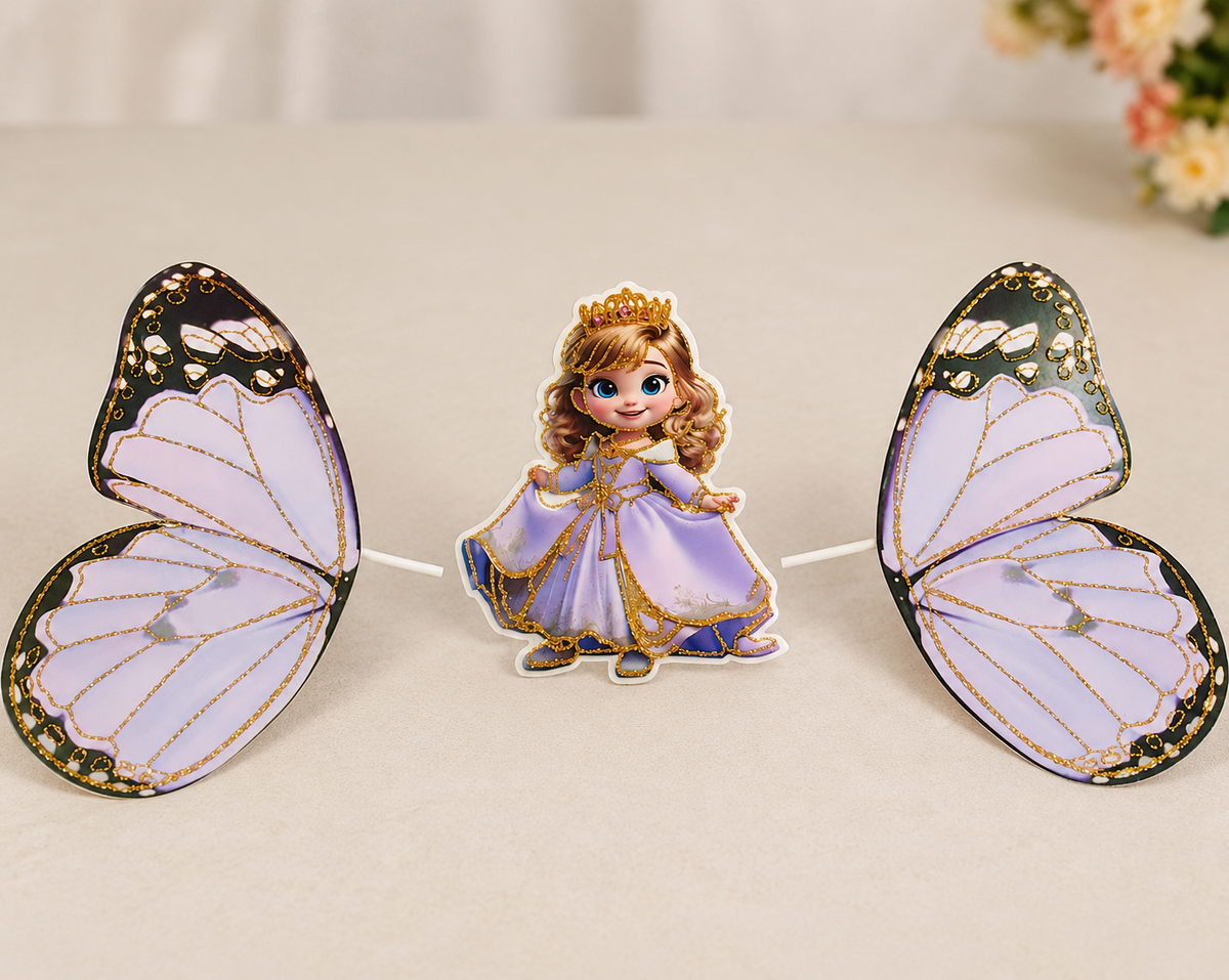 Purple Princess butterfly theme topper (2 wings 1 princess)