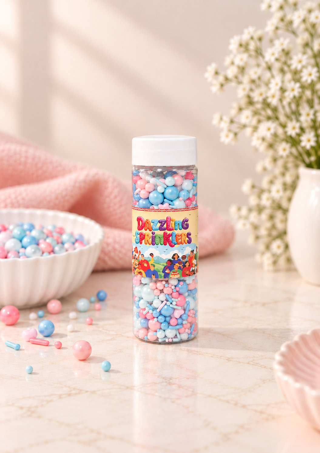 Pankraft Baby Pink, Sky Blue & White Mixed Pearl Dazzling Sprinkler 100 gm