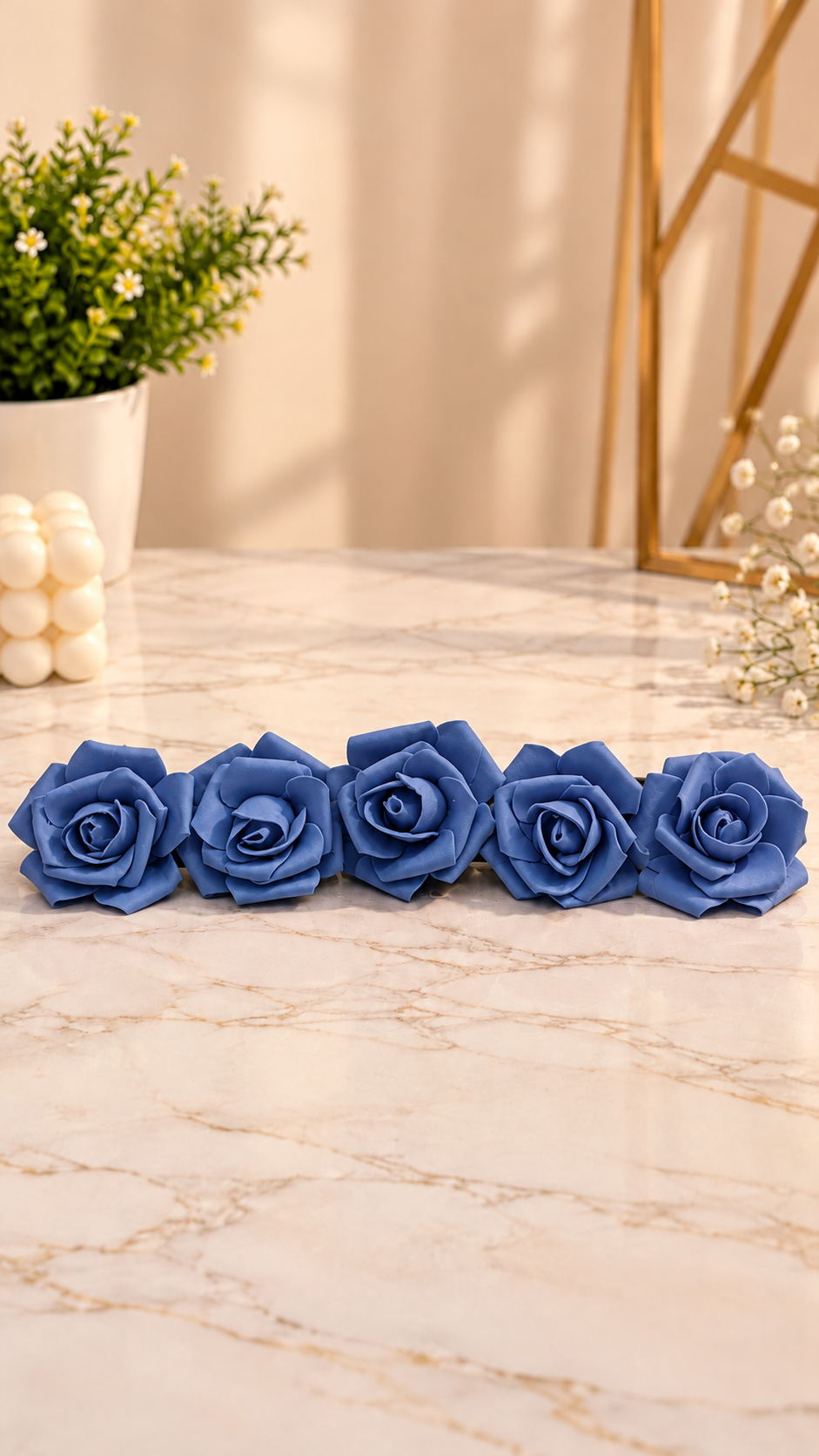 Navy Blue Rose Foam Flower For Cake Decoration Pack of 5