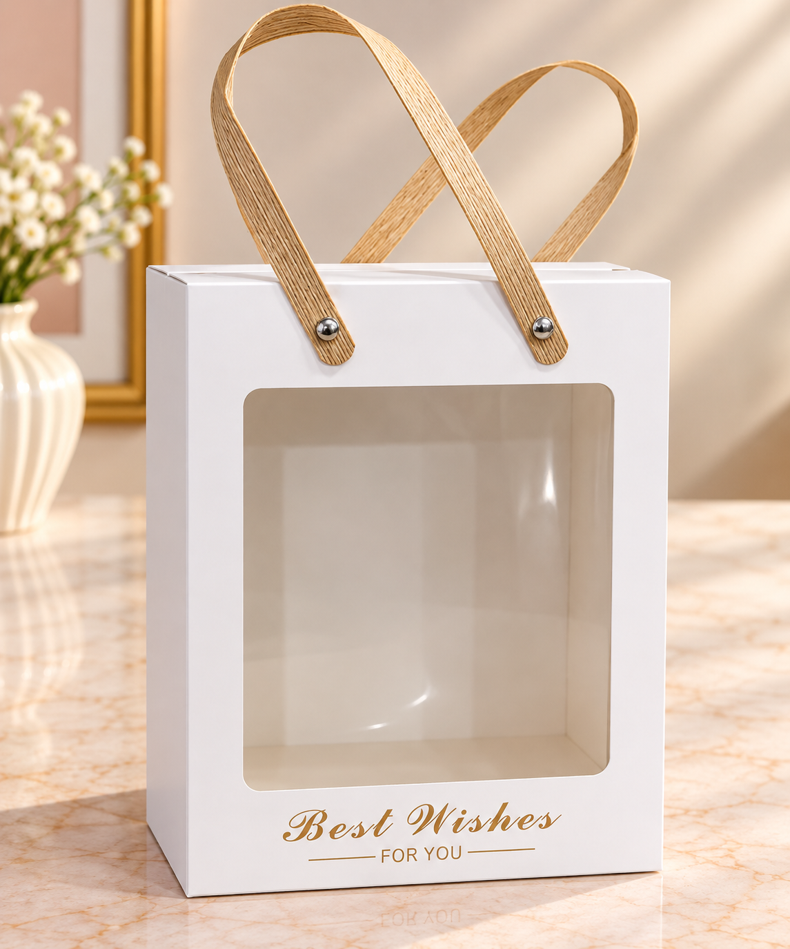 White Square Gift Box with Window Pack of 5 Size - 8x7x3.5 inch