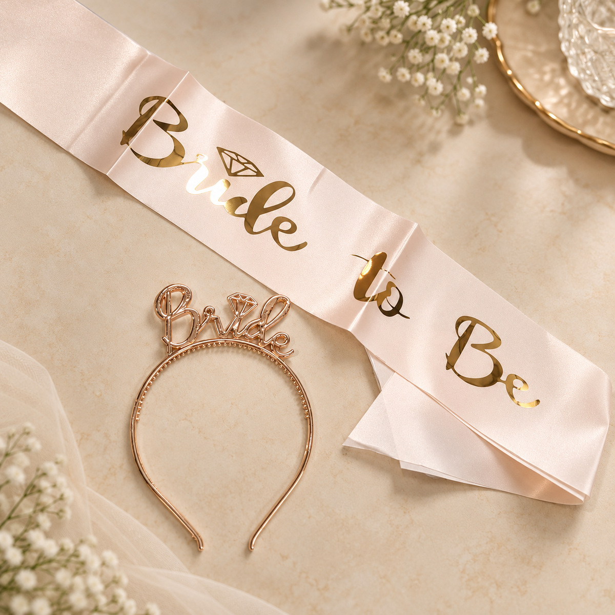 Pink Bride Headband And Bride To Be Sash Set for Bachelorette Party , Bridal Shower