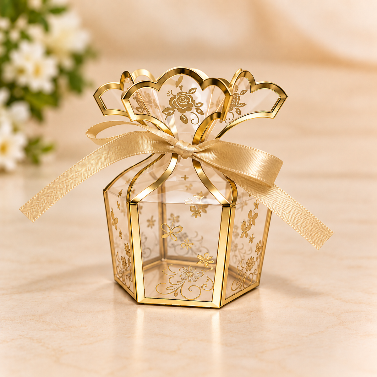 Golden Colour  Floral Hexagon Potli Pack Of 5