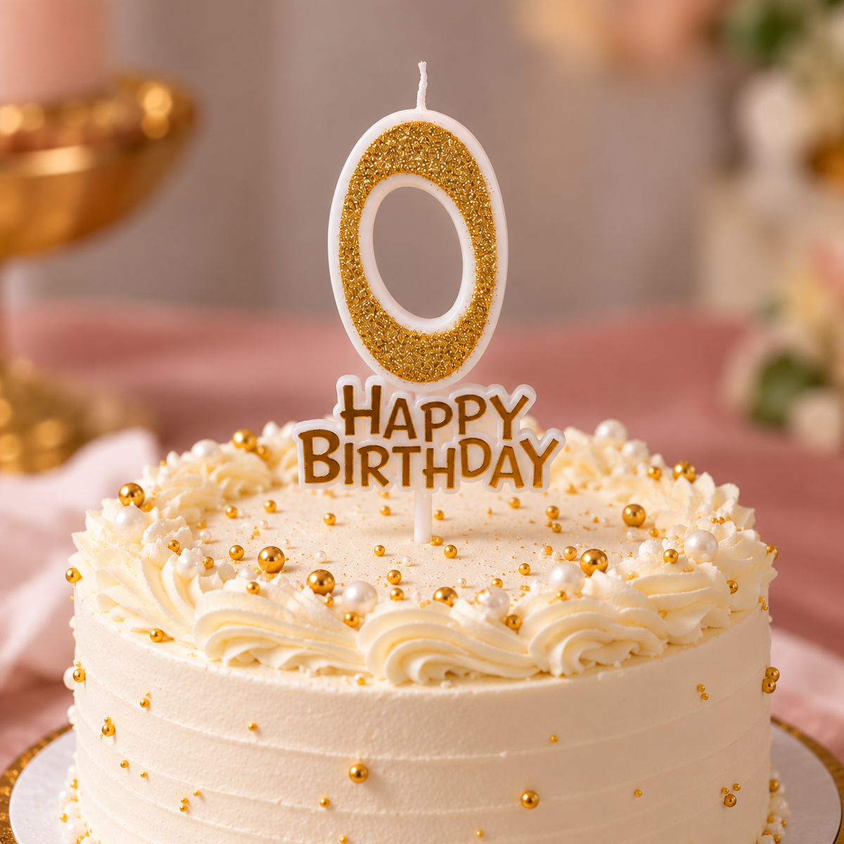 Glitter 0 Number Candle With Happy Birthday