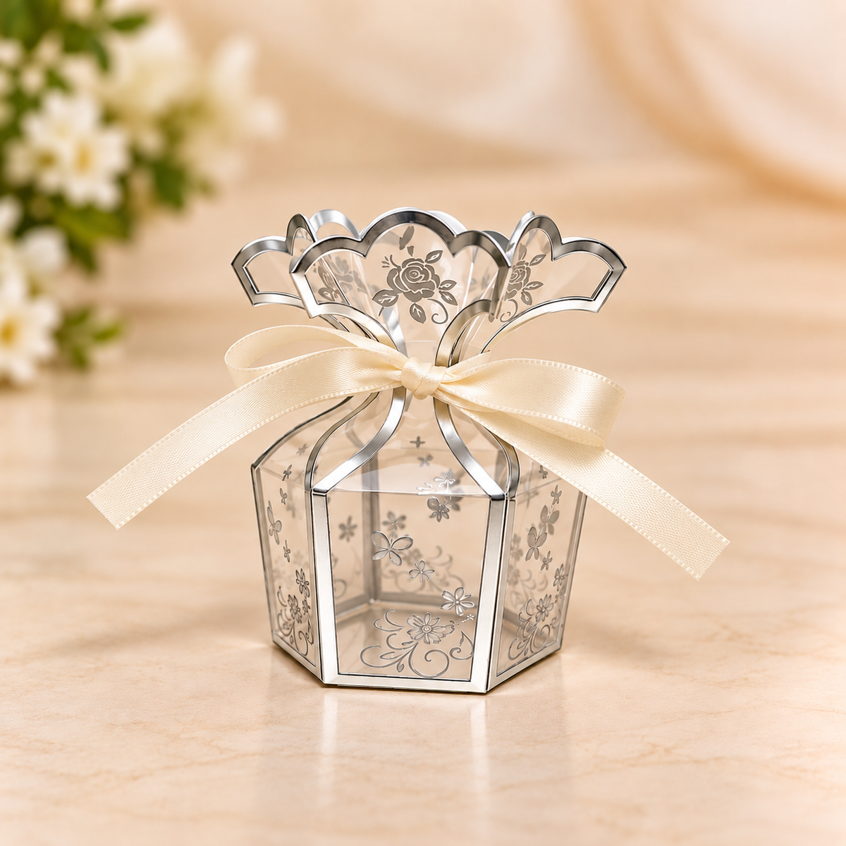 Silver Floral Hexagon Potli Pack Of 5
