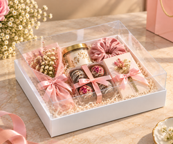 White Hamper Gift Box with Transparent Lid Pack of 10 Size - 8x8x3 inch