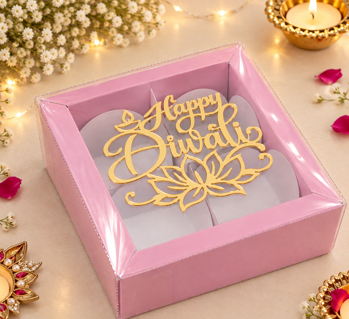 4 cavity pink chocolate box with diwali tag  PACK OF 10 (size-4.2x4.2x1.5 inch)
