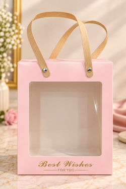 Pastel Pink Square Gift Box with Window Pack of 5 Size - 8x7x3.5 inch