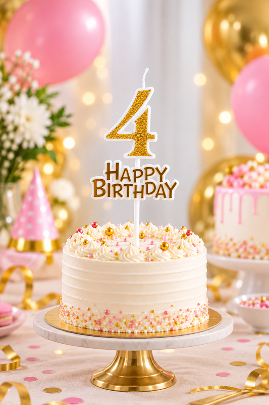 Glitter 4 Number Candle With Happy Birthday