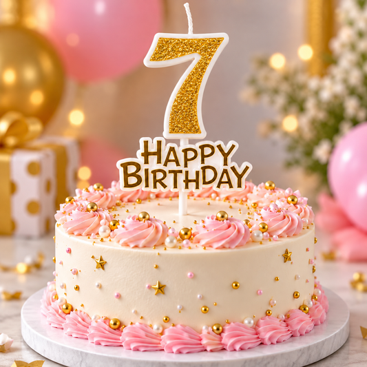 Glitter 7 Number Candle With Happy Birthday