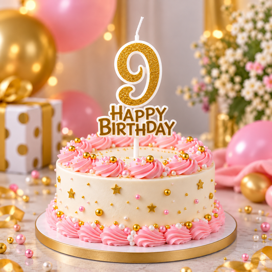 Glitter 9 Number Candle With Happy Birthday