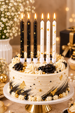 Black and White Gold Foil Candles Set Pack of 6