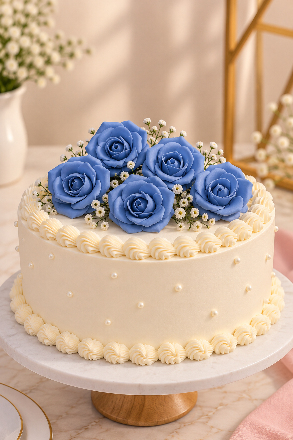 Navy Blue Rose Foam Flower For Cake Decoration Pack of 5